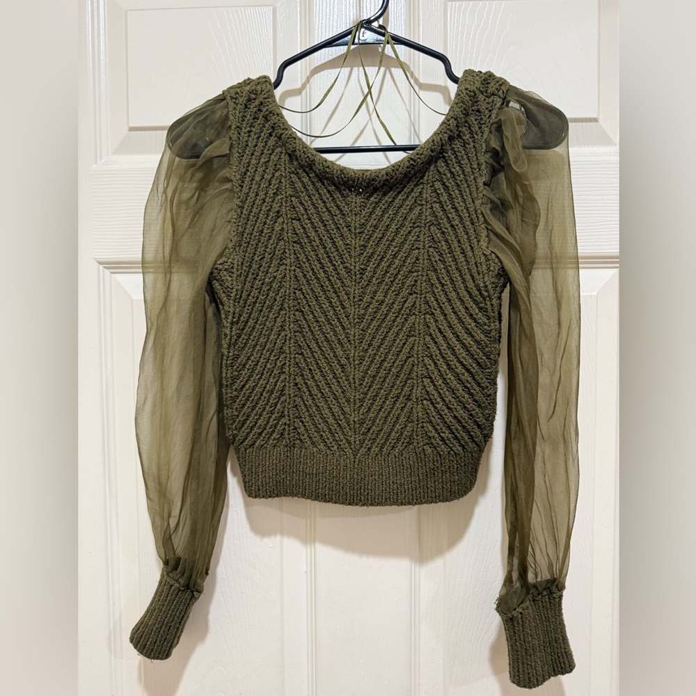 Maeve by Anthropologie Knit Sweater Top with Sheer Sleeves